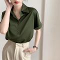 Shirt Women's Summer Satin2023New Interview Formal Wear Shirt Green Retro Hong Kong Style Drape Top. 