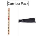 Combo of Bamboo F Natural Medium Flute for Beginner and Flute Bag - Natural.