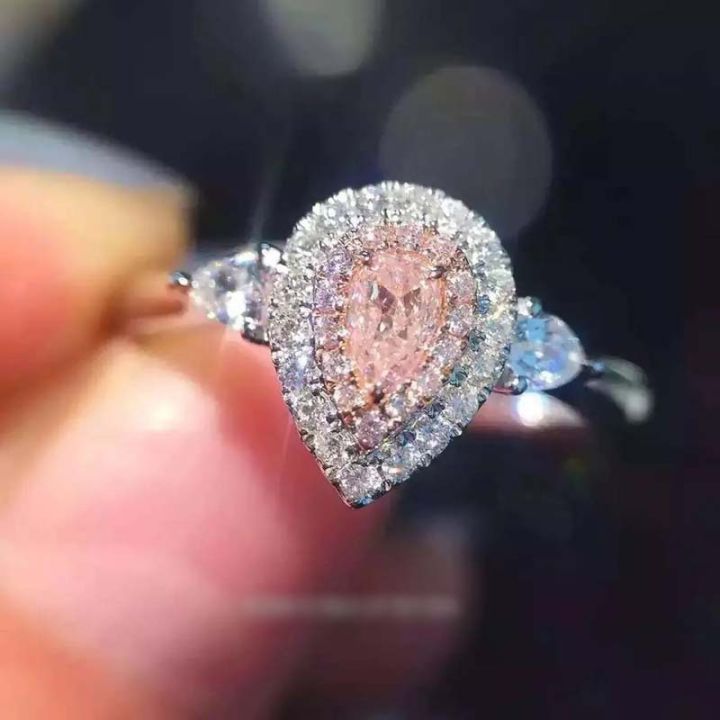 JZ075%20Gold%20Plated%20Jewelry%20Loose%20Diamond%20Colored%20Diamond%20Pink%20Diamond%20Women's%20Ring%20Teardrop%20Shaped%20Micro%20Diamond%20Simulation%20Diamond%20Ring%20-%20Image%202
