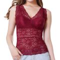 Fashion Women Lace Flower Crop Top With Chest Pad Long V-Neck Sleeveless Solid Color Vest Tops Camisole. 