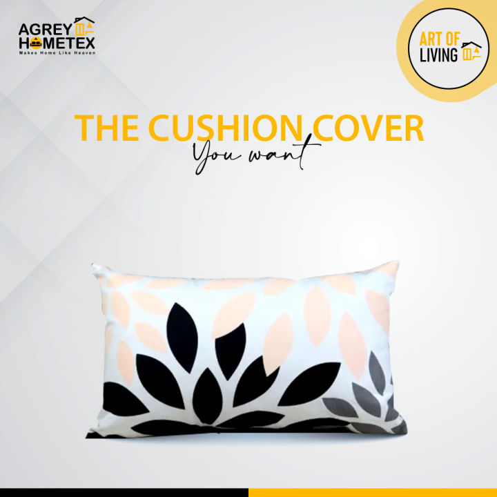 Exclusive Cushion Cover, Peach, Black, Ash (20"x12"), 1 Pcs