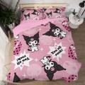 Sanrio Kawaii Kuromi Children's Skin-Friendly Four-Piece Anime Cartoon Bed Sheet Quilt Cover Dormitory Single Bed Home Textiles.