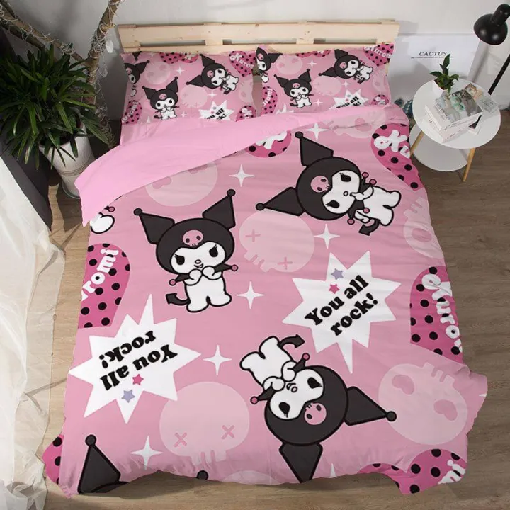 Sanrio%20Kawaii%20Kuromi%20Children's%20Skin-Friendly%20Four-Piece%20Anime%20Cartoon%20Bed%20Sheet%20Quilt%20Cover%20Dormitory%20Single%20Bed%20Home%20Textiles%20-%20Image%202