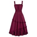SD Women Renaissance Ruffle Decorated Dress Square Neck Elastic Waist Dress Solid Square Neck Irregular High Low Hem Dresses A30.