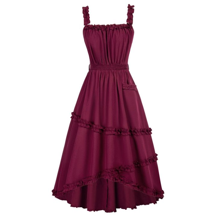 SD%20Women%20Renaissance%20Ruffle%20Decorated%20Dress%20Square%20Neck%20Elastic%20Waist%20Dress%20Solid%20Square%20Neck%20Irregular%20High%20Low%20Hem%20Dresses%20A30%20-%20Image%203