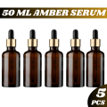 50ML amber glass dropper bottle, light proof empty bottle can be refilled with essential oils, cosmetics, and fluid containers 5 Piece. 
