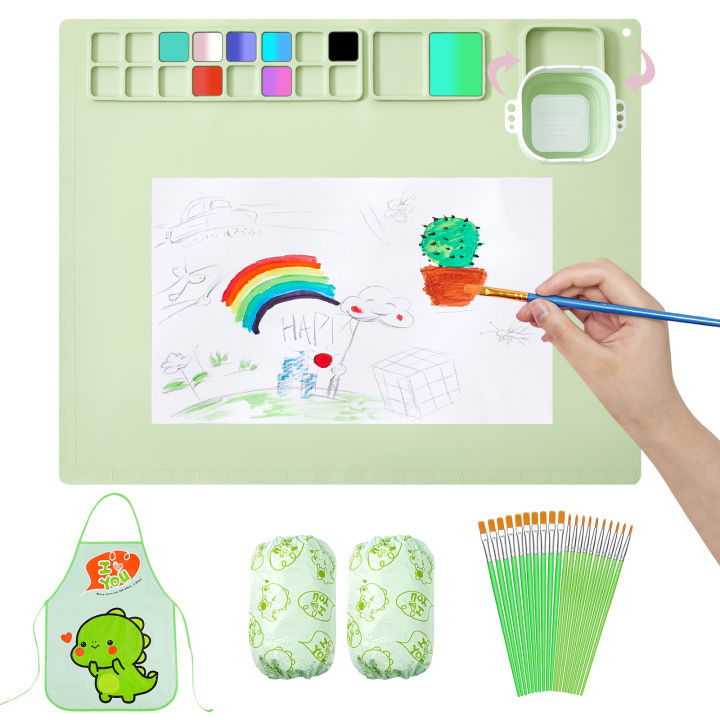 Children Drawing Toys Silicone Painting Mat Set for Children's Day Gift Montessori Graffiti Mat Washable Watercolor Palette Set