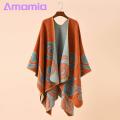 Amamia Women Autumn Cape Irregular Hem Contrast Color Fall Poncho. 