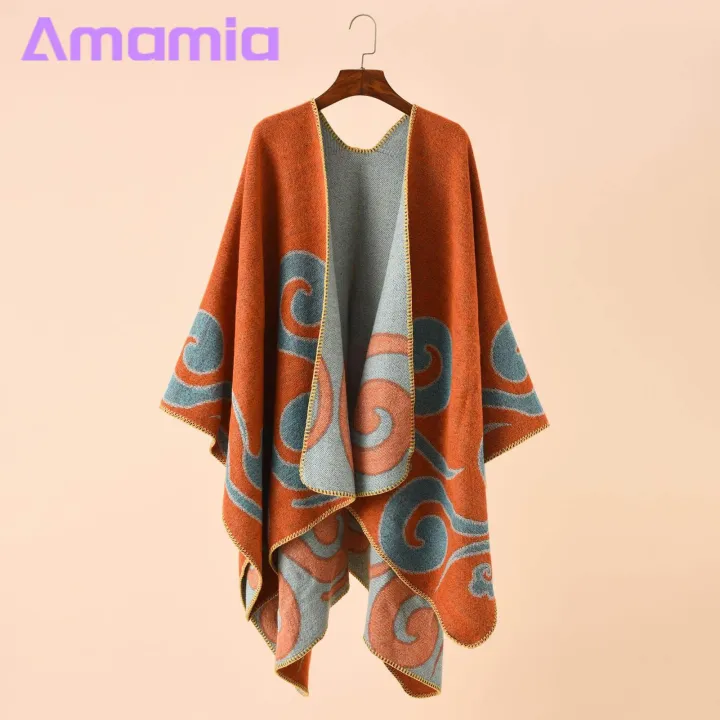 Amamia%20Women%20Autumn%20Cape%20Irregular%20Hem%20Contrast%20Color%20Fall%20Poncho%20-%20Image%2010