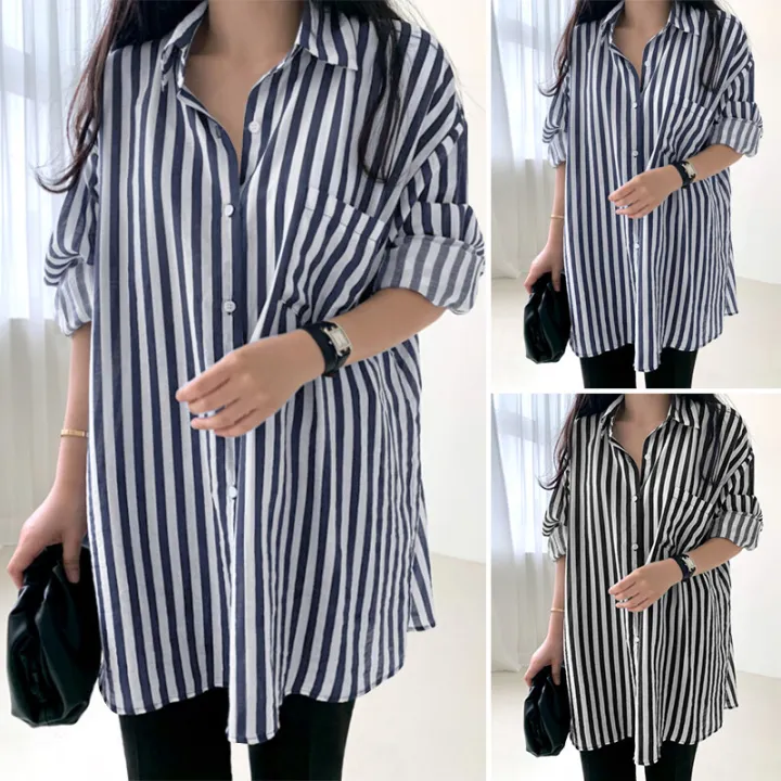 ZANZEA%20Korean%20Style%20Women%20Fashion%20Casual%20Lapel%20Shirt%20Button%20Down%20Striped%20Tops%20Blouse%20-%20Image%205