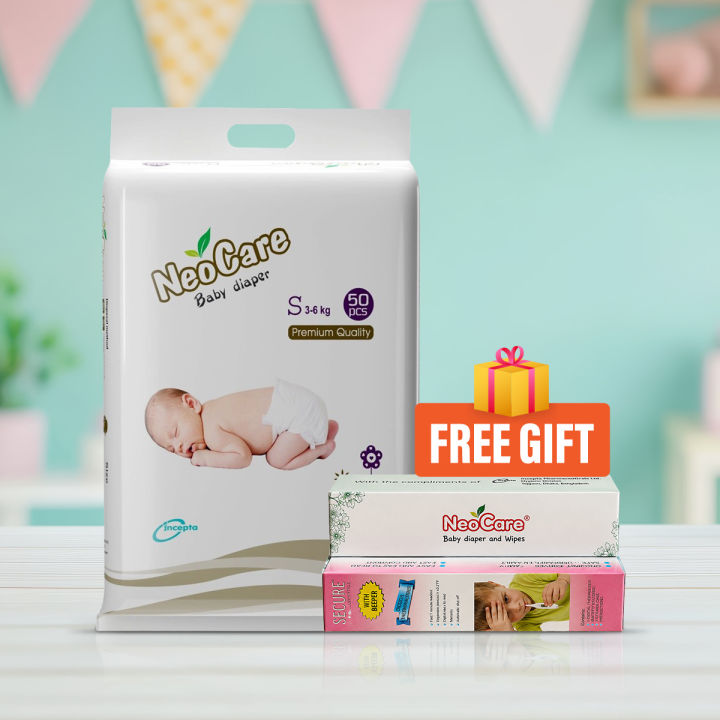 Neocare Belt System Baby Premium Diaper S (3-6 kg) - 50pcs (Free digital thermometer)
