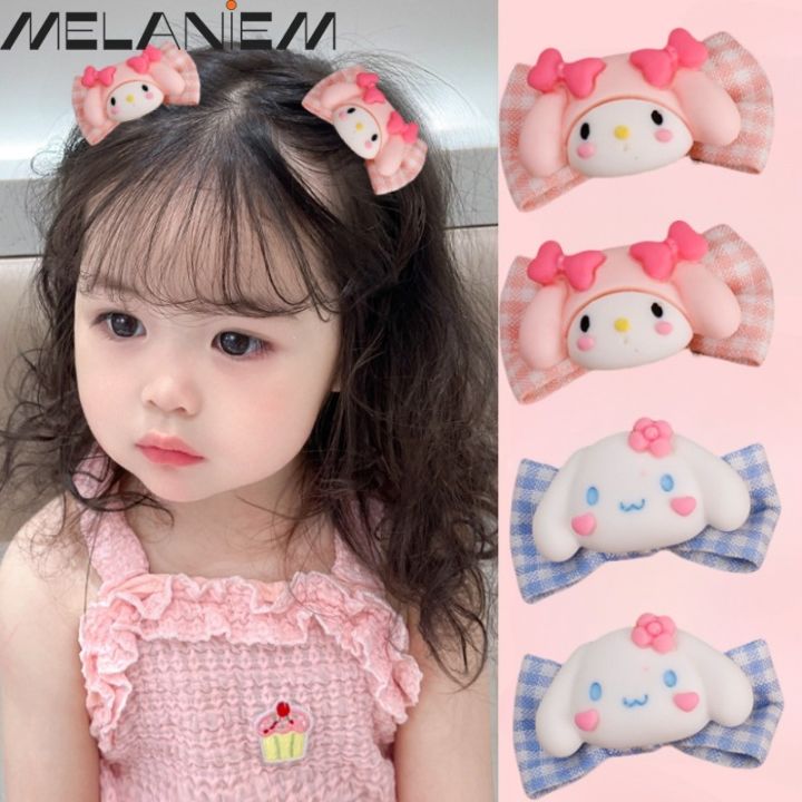 Plaid Bow Hair Clip Duckbill Clip Bangs Hair Accessories Kids Kuromi Cinnamoroll BB Barrettes Sanrio Girl Sweet Korean INS Style Children Kawaii Hair Pins Fabric Cartoon