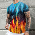Color Block Flame Print T Shirt For Men Outdoor Daily Short Sleeve Loose Tops Casual Tees Unisex Clothing Apparel Large Size 6XL. 