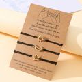 2024 New Friendship Card Bracelet Fashionable and Personalized Alloy Oil Drop Sun Moon Star Wax Rope Woven Bracelet 3-piece Set.