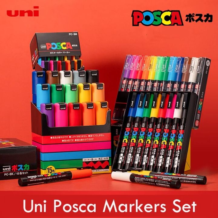 Japan Posca Paint Markers, 3M Fine Marker Set of Acrylic Marker Pens for  Painting Graffiti POP Poster Advertising Art Supplies