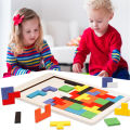 Children's Puzzle Tetris 0.19 Wooden Early Education Shape Matching Toy Baby Puzzle Puzzle Blocks. 
