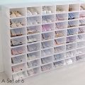 6-Piece Candy Color Shoe Box, Transparent Plastic Shoe Storage Box, Shoe Cabinet Storage Drawer Rectangle Blue. 