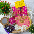 Tangail Katan Saree Combo Set for Women - Saree Churi Necklace Gazra Chocolate Mirror Etc.