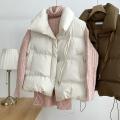 Women Vest Coat Women's Stand Collar Sleeveless Vest Coat with Zipper Placket Pockets Autumn Winter Solid Color Thickened. 