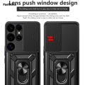 Fashions For Samsung Galaxy S25 S24 Ultra Case With Slide Lens Cover Rotating Ring Shockproof Stand Holder Phone Case for S25 S24 Plus.