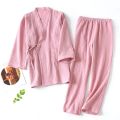 Women relax wear Pajama Robe Sets Cotton crepeTops+ Pants 2 Pieces Sets Casual Trouser Home wear Suits Nightgown. 