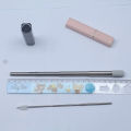 Lipstick Straw Retractable Pocket Straw Stainless Steel Portable Environmental Protection with Brush Straw Box of 2PCS.