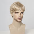Happy Night ELEMENT Short Synthetic Light Blonde Loose Straight Hair Wig with Bangs Cosplay Party Daily Use Wigs for Man Natural Fiber. 