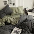 Four-Piece Set Contrast Color Japanese Style Style Washed Cotton Solid Color Double Stitching Simple Style Duvet Cover One-Piece Bed Sheet Dorm Bedding. 
