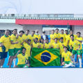 (5 by 3) Feet World Cup Special Brazil National Flag With Durable Hanging Rope Easy To Install On Pole Window Balcony Fadeless Printing Green Yellow Blue Colors Brasil National Team Football Match Celebration.