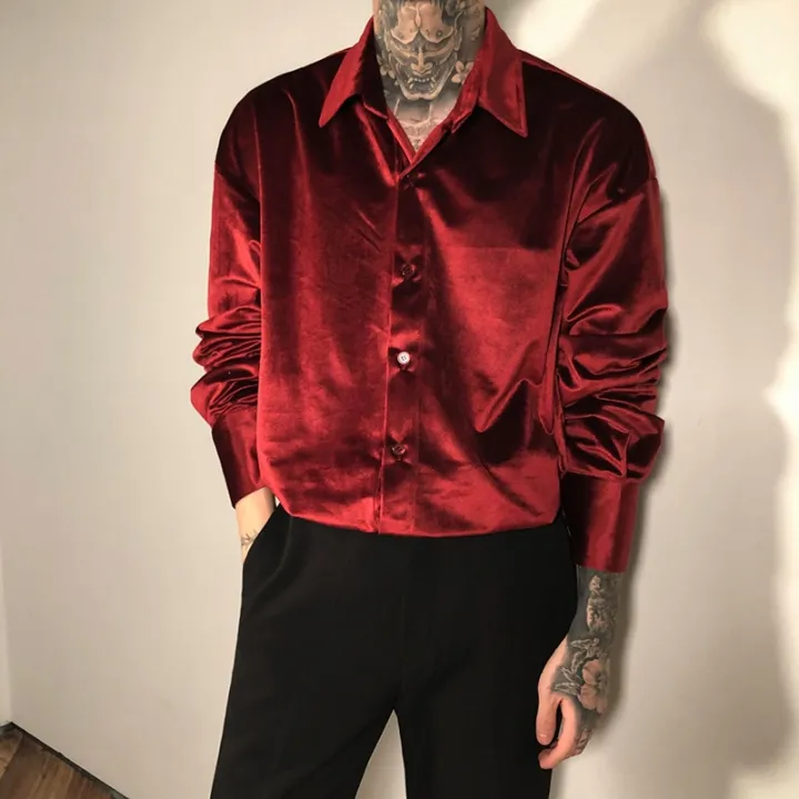 Velvet%20Red%20Luxury%20Clothes%20For%20Mens%20Burgundy%20Velour%20Shirts%20Mens%20Retro%20Elegant%20Plush%20Blouse%20Black%20Mens%20Shirts%20Unusual%20Party%20Club%20-%20Image%203