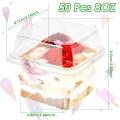 100Pcs Disposable Dessert Cups with Lids 8oz Reusable Cupcake Container Clear Square Single Dessert Box Sealed Cake Storage Box. 