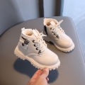 2021 Winter New Children's British Booties, Boys' Fashion Fleece Martin Boots, Girls' Side Zipper Soft Sole Cotton Boots. 