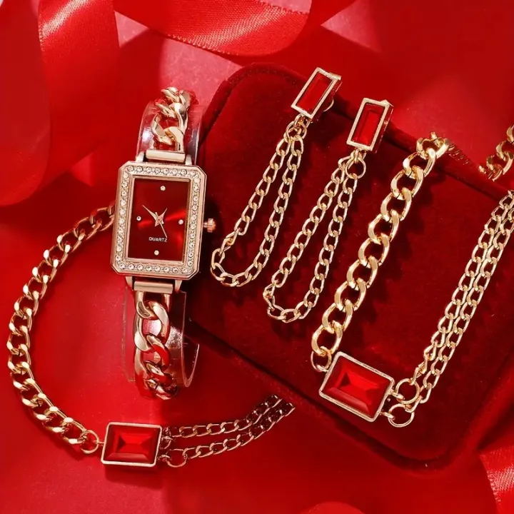 Complete%20Your%20Look%20with%20This%205-Piece%20Fashion%20Set:%20Women's%20Square%20Dial%20Watch%20with%20Matching%20Emerald%20Accessories%20-%20Image%204
