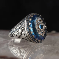 Turkish Handmade Vintage Ring for Men Blue Stone Seal Islamic Muslim Jewelry Ring.