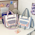 Large capacity contrasting tote bag for school girls in class bag handbag crossbody bag for junior high school students. 