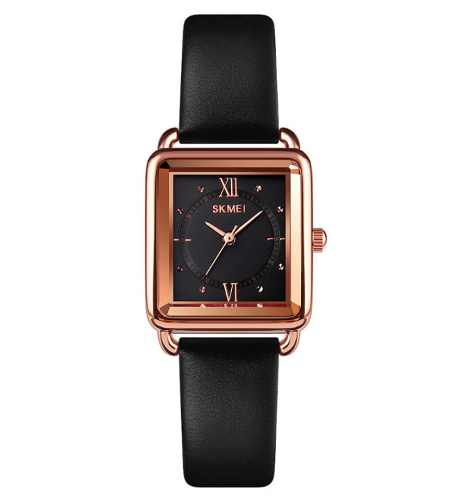 SKMEI SK1702F Black PU Leather Analog Luxury Watch For Women - RoseGold & Black