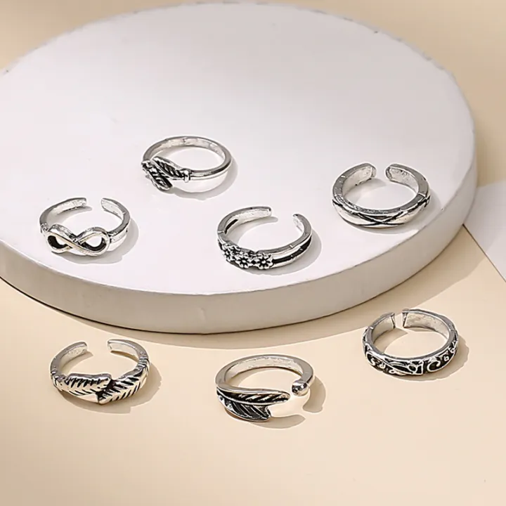 %E3%80%90High-quality%E3%80%91%206Pcs/set%20Foot%20Ring%20Open%20Adjustable%20Toe%20Rings%20Wave%20Pattern%20Alloy%20Ring%20Adjustable%20Rings%20Set%20for%20Women%20Beach%20Foot%20Jewelry%20Mzea%20-%20Image%202