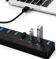 USB 3.0 4/7 Ports Hub Splitter Switch LED Light 12V 2A DC AC Power 5Gbps Cable For Laptop Mouse keyboard mobile hard disk drive.