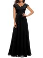 Women Lace Patchwork Maxi Long Evening Dress Solid Color Backless V Neck High Waist Dress Wedding Party Dress. 