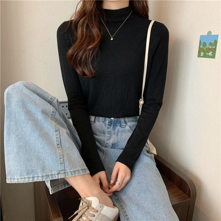 Candy%20Color%20Autumn%20and%20Winter%20Fashionable%20New%20Long%20Sleeve%20T%20T-shirt%20with%20Half%20Turtleneck%20Western%20Style%20All-Match%20Bottoming%20Shirt%20Women's%20Top%20-%20Image%203