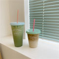 Copyright Korean style niche cartoon dog summer coffee plastic straw large capacity portable cup.