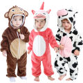 Baby Kigurumi Monkey Unicorn Cow Lion Animal Cosplay Costume Winter Plush Jumpsuit 1 to 4 Years Kids Girls Onesies Outfit Boys.