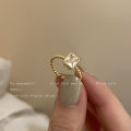 Japan and South Korea Geometric Square Zircon Ring Women's Fashion S925 Silver Stripe Open Ring ins Design Sense Index Finger Ring.