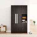 Modern Home Bniture Wooden Almirah for Clothes, Wooden Handel Door Wardrobe, 4 Door Almirah with Hanging Space & Storage Shelf 5 Year Warranty (Giant Wood & Slate Black72/48).