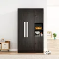 Modern Home Bniture Wooden Almirah for Clothes, Wooden Handel Door Wardrobe, 4 Door Almirah with Hanging Space & Storage Shelf 5 Year Warranty (Giant Wood & Slate Black72/48). 