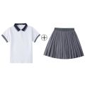 Elementary and junior high school students school uniforms summer clothes white t-shirts boys children's polo shirts short sleeves girls high school students graduation photo class uniforms. 