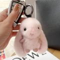 Keychain Rabbit Ring Fluffy Real Fur Pompon Bunny Trinket Key Chain Charm Cute Key Ring on Bag Car Key Pendant. 