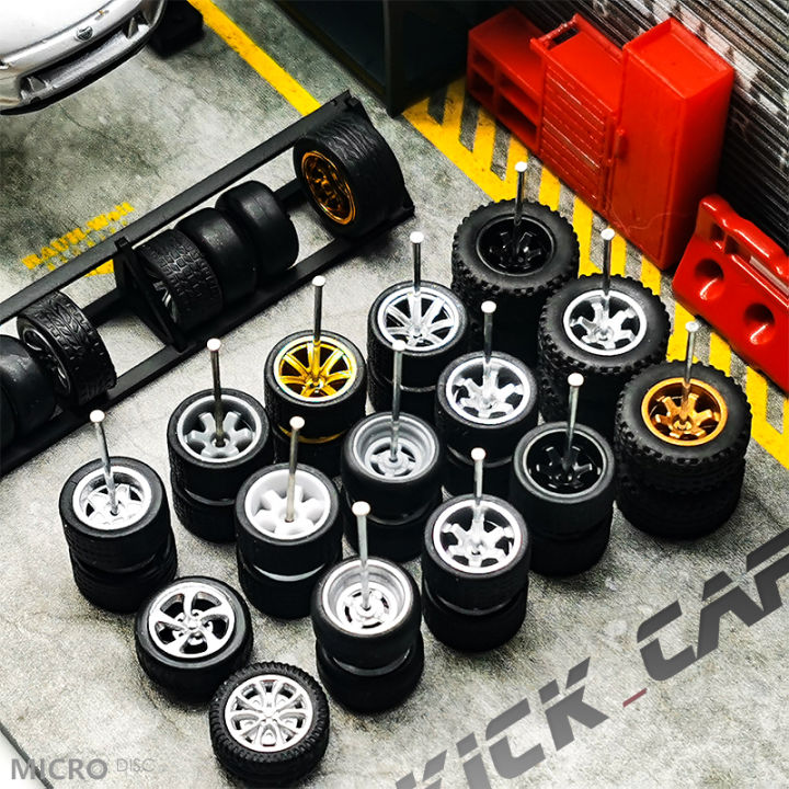 1/64 Wheels with Rubber Tires for 1:64 Toy Car Model Diecast Cars