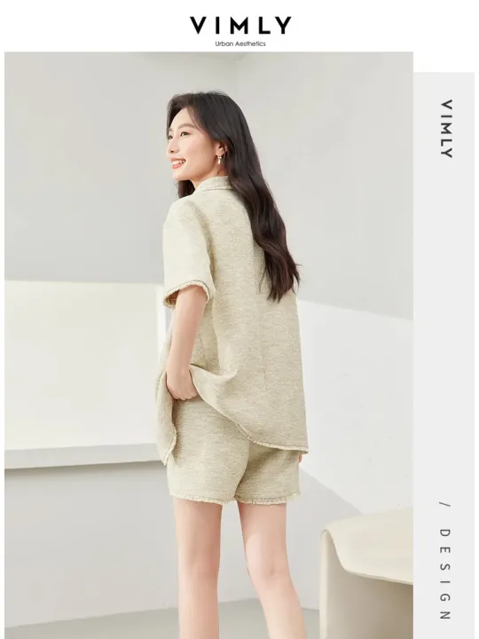 Vimly%20Light%20Green%202%20Piece%20Sets%20Womens%20Outfits%20Lapel%20Short%20Sleeves%20Jacket%20Short%20Pant%202024%20Spring%20New%20Casual%20Matching%20Sets%20M6089%20-%20Image%202