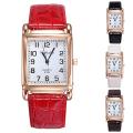 Men Women Watches Leather Band Square Dial Quartz Analog Wrist Watch 1MYV 4CZB 6T31.